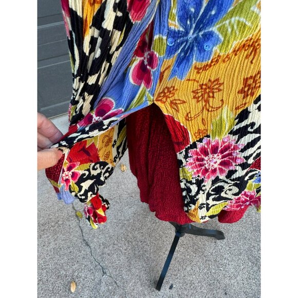 A. Grace Atsy Floral Patchwork Tunic Top L Bright Multicolor Asymmetrical Boho - Picture 9 of 10
